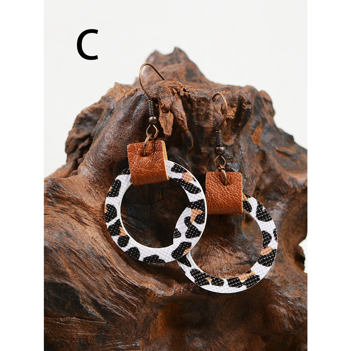 Wholesale Flower Leopard Print Abstract Painting Graffiti Hollow Circular Leather Earrings